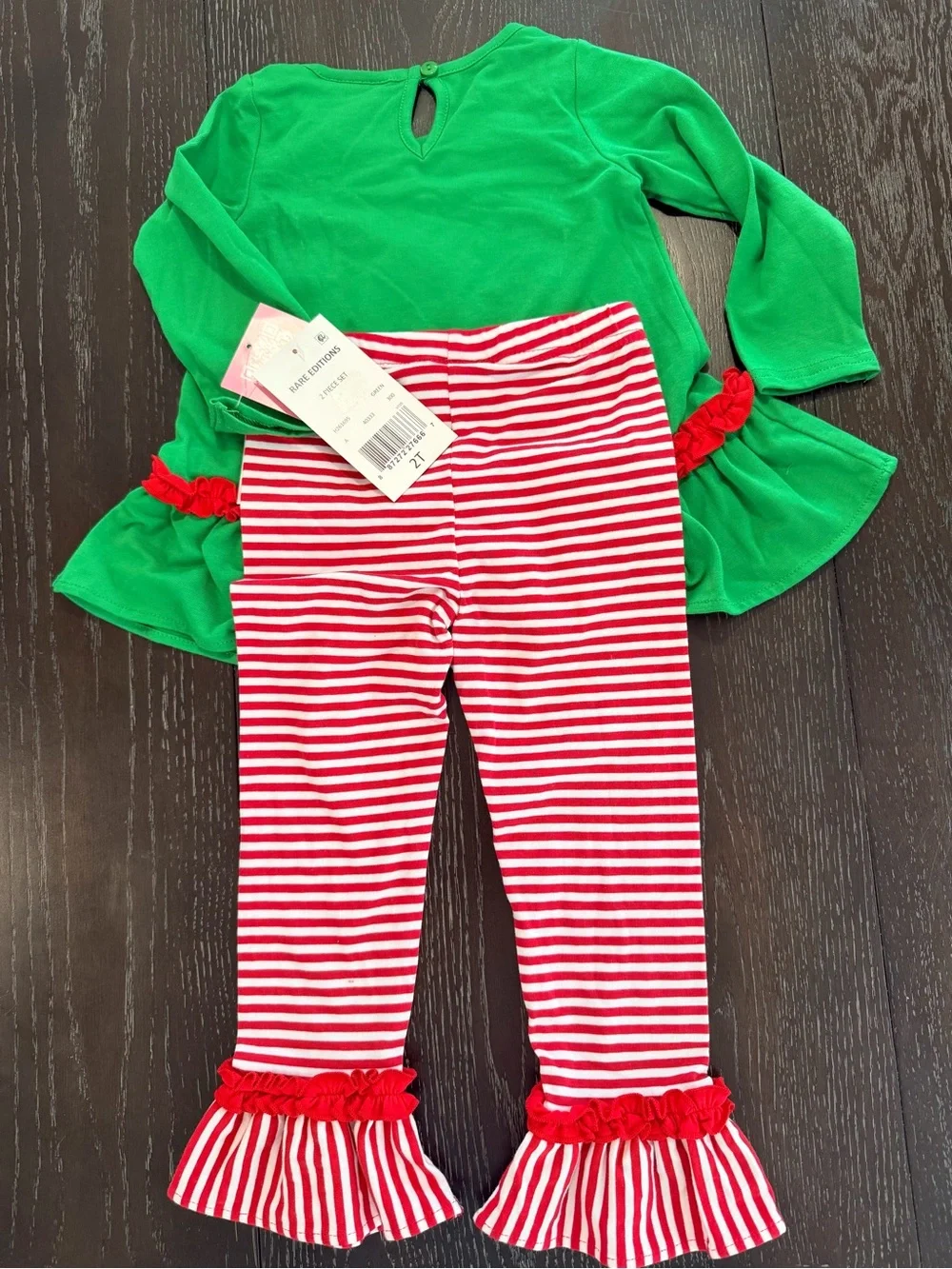 Rare Editions Green & Red Santa Reindeer Holiday Pajama Set